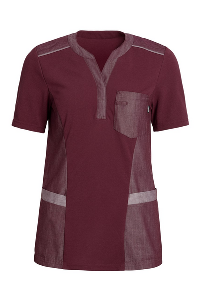 Damen Pique Shirt mit V-Ausschnitt Bordeaux