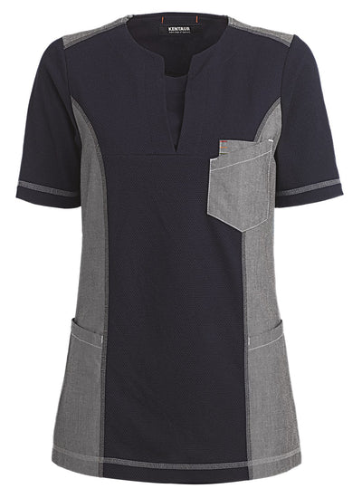 Damen Waffel Piqué Kasack Blau