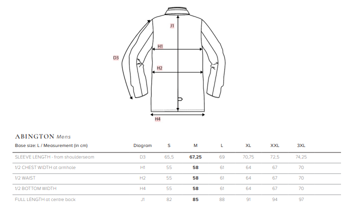 Masstabelle Herren Business-Jacke