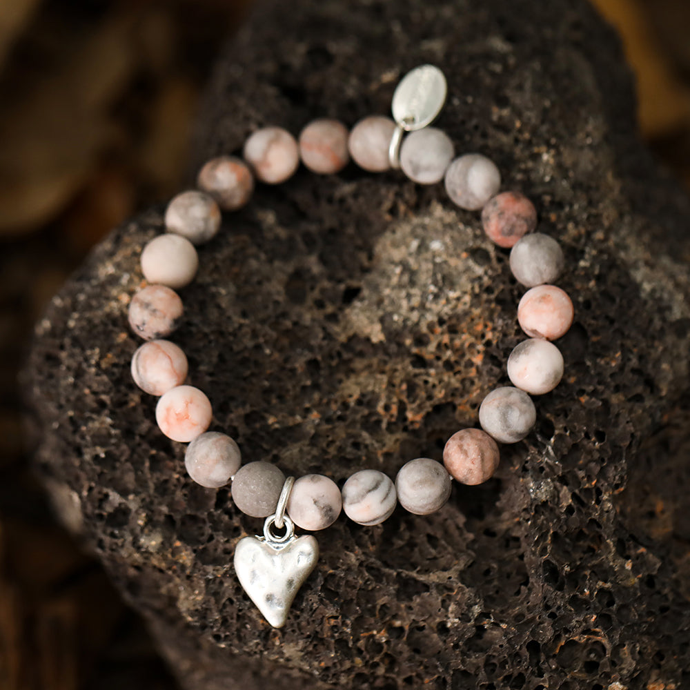 Armband mit echtem rotem picasso Jaspis und Herzanhänger