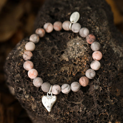 Armband mit echtem rotem picasso Jaspis und Herzanhänger