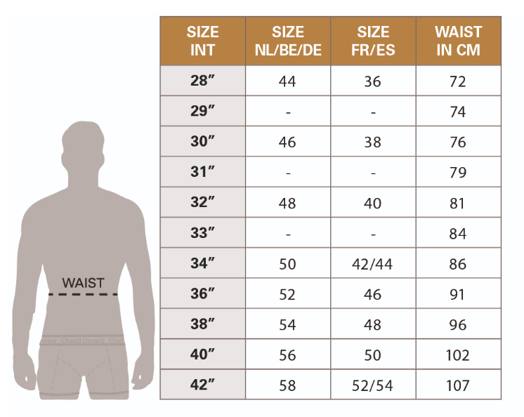 Masstabelle Herren Kochhose SKINNY REG STRETCH