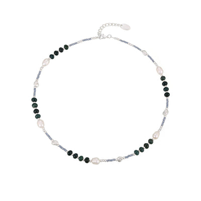Halskette mit grüner Jade und Süsswasserperlen