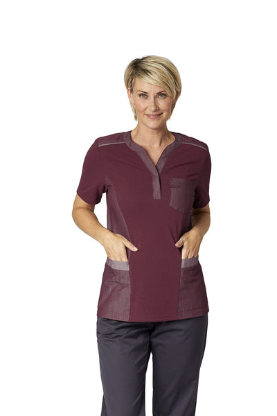 Damen Pique Shirt mit V-Ausschnitt Bordeaux